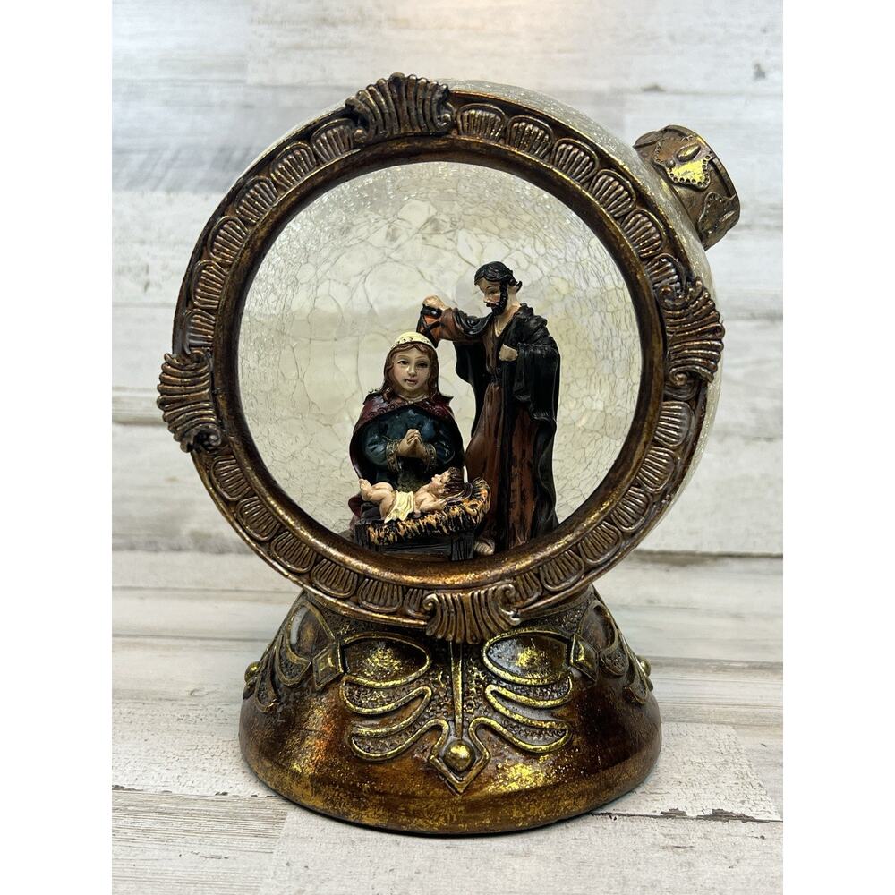 Kirkland Nativity Globe Crackle Glass Christmas Scene Lighted Musical Decor